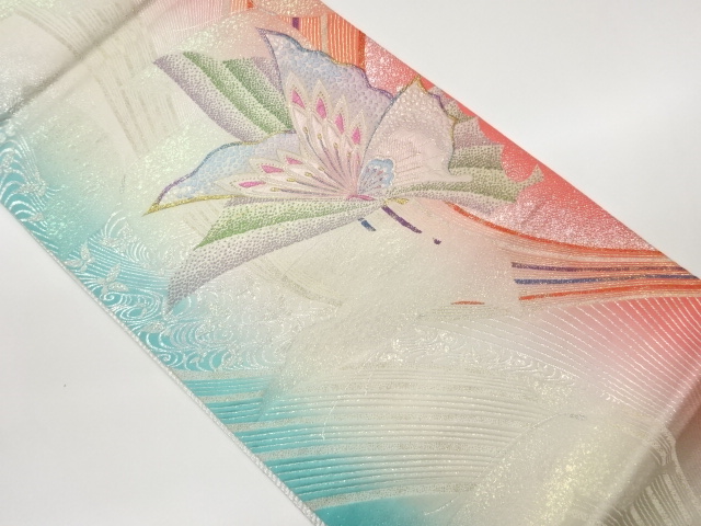 JAPANESE KIMONO / BUTTERFLY CURVED PATTERN WOVEN FUKURO OBI